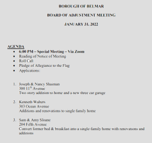 The Belmar Blog › Zoning Board Agenda For Monday, January 31, 2022